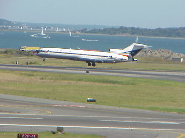 A Delta jet about to touchdown at Boston Logan International Airport