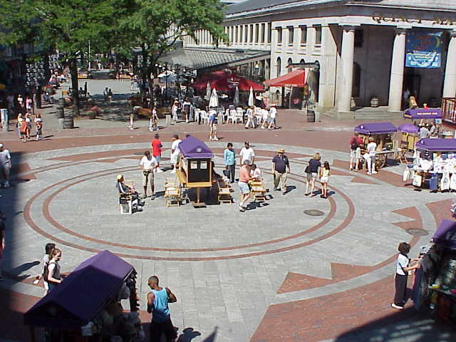 Pushcarts outside of the Quincy Market building in Boston