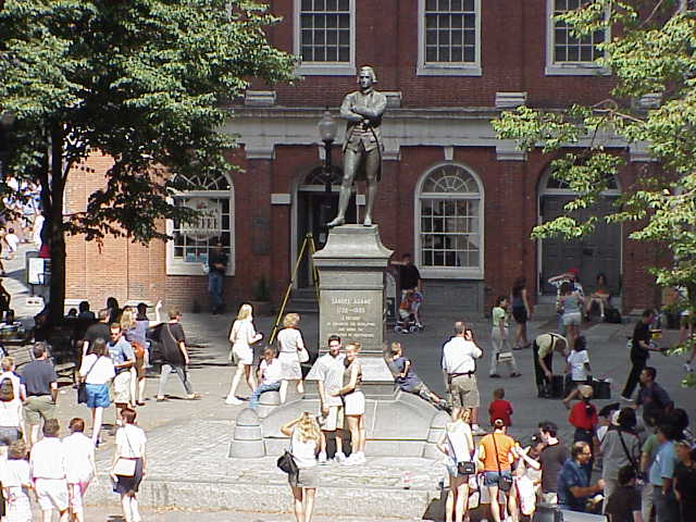 A statue of Sam Adams in front of Faneuil Hall in Boston Massachusetts