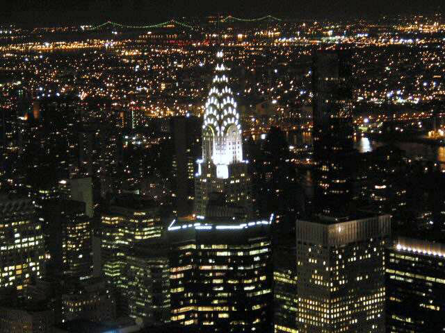 Chrysler Building at night with Queens in the background