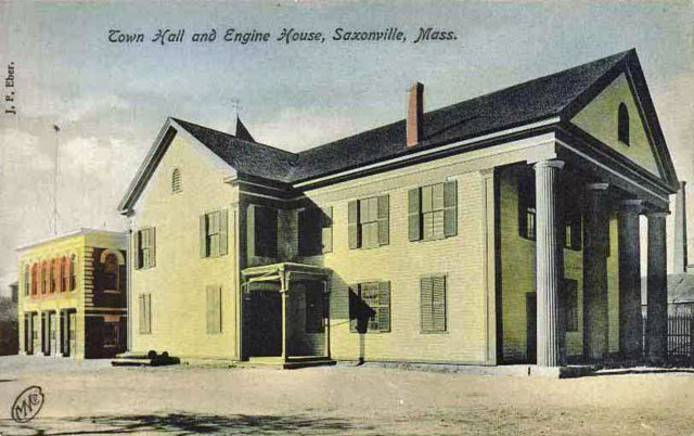 An old postcard showing Athenaeum Hall and the Saxonville Fire Station