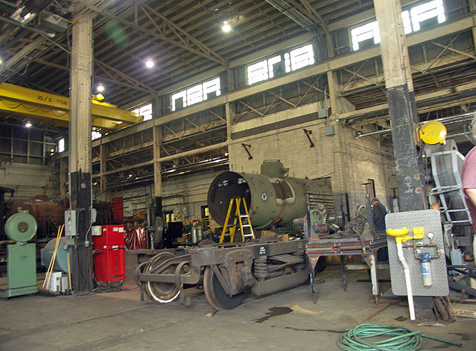 inside the locomotive shop at Steamtown