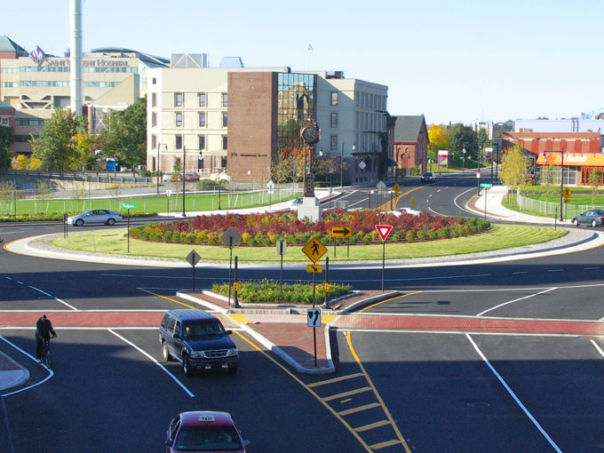 Washington Square roundabout in Worcester,MA