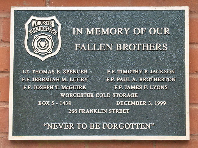 Rememberence Plaque on the Providence Street Fire Station in Worcester