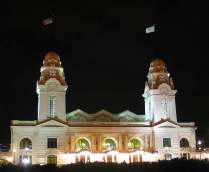 Worcester Union station exterior at night