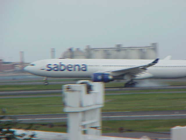 A sabena jet arrives at Boston Logan International Airport