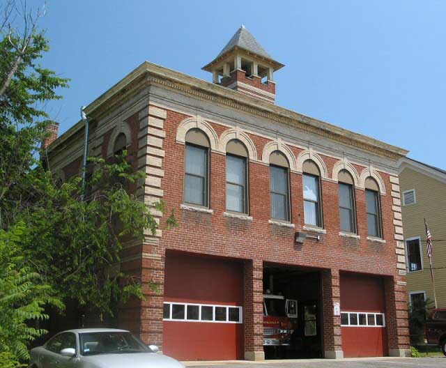 The front of the brick Saxonville Fire Station