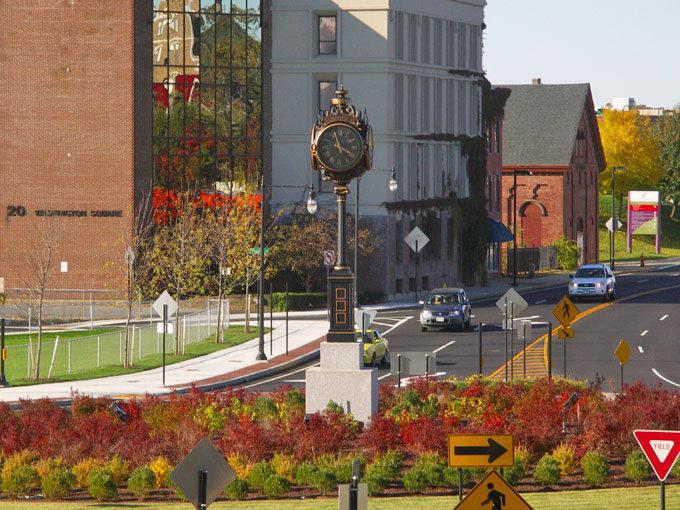 Clock in the new roundabout at Washington Square